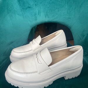 Genuine Leather Patina White Chunky Platform Loafers